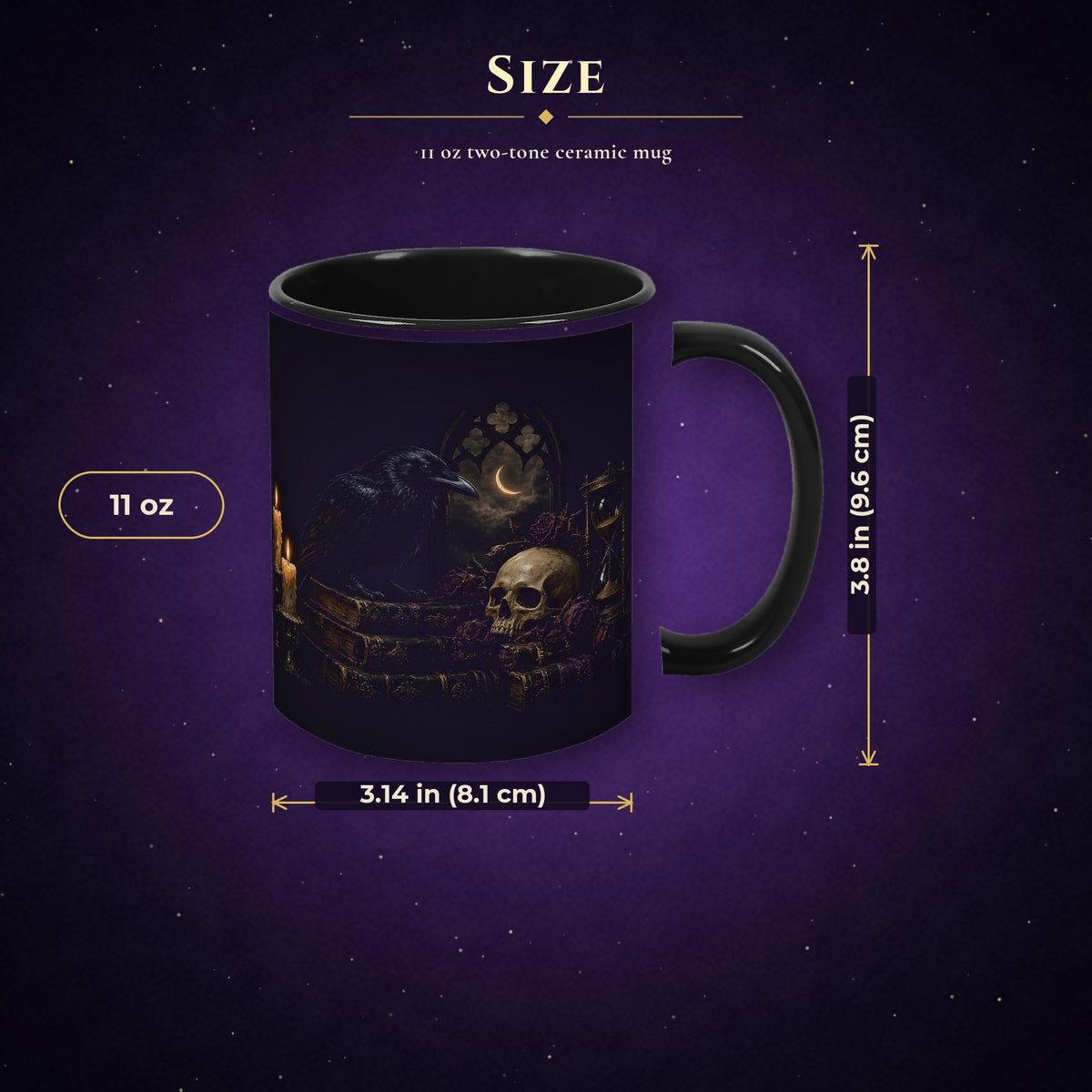 Nevermore Raven Mug, Gothic Poe Raven Skull and Candles Coffee Cup, Quoth the Raven Black Two-Tone Mug, Dark Academia Goth Gift