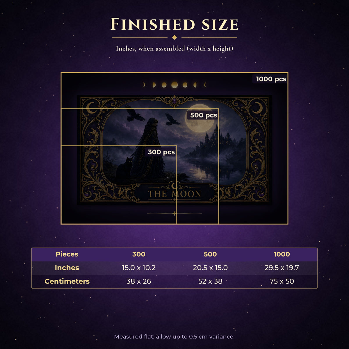The Moon Tarot Jigsaw Puzzle 1000 500 300 Pieces, Gothic Witch and Black Cat Moonlit Castle Puzzle, Witchy Gift for Adults