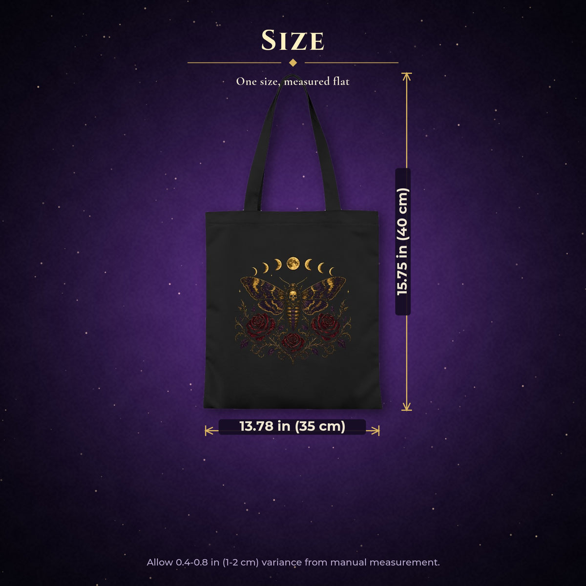 Death's Head Moth Tote Bag, Gothic Moon Phase Skull Moth Canvas Bag with Red Roses, Witchy Book Bag, Dark Academia Goth Gift