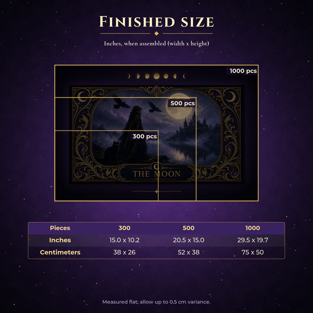 The Moon Tarot Jigsaw Puzzle 1000 500 300 Pieces, Gothic Witch and Black Cat Moonlit Castle Puzzle, Witchy Gift for Adults