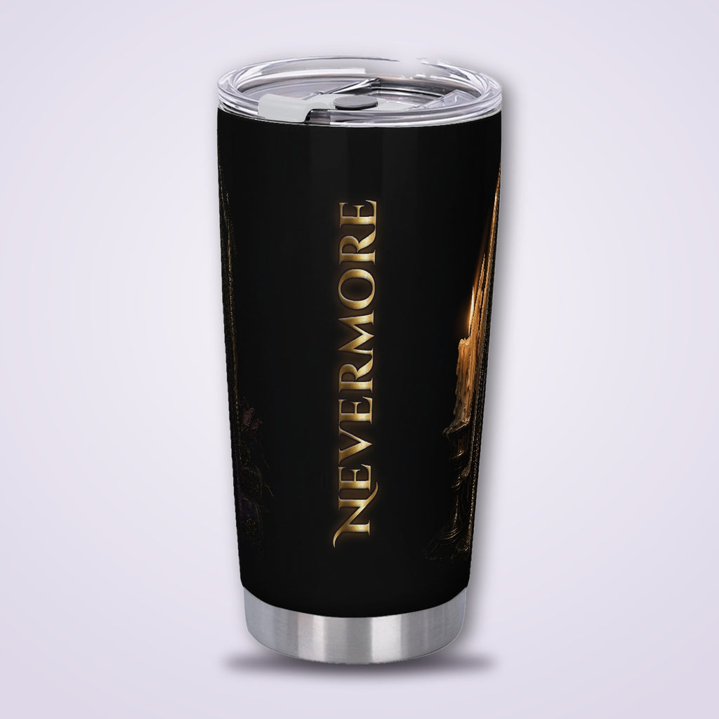 Nevermore Raven 20oz Tumbler, Gothic Poe Raven Skull and Hourglass Insulated Cup with Lid, Dark Academia Travel Mug, Goth Gift