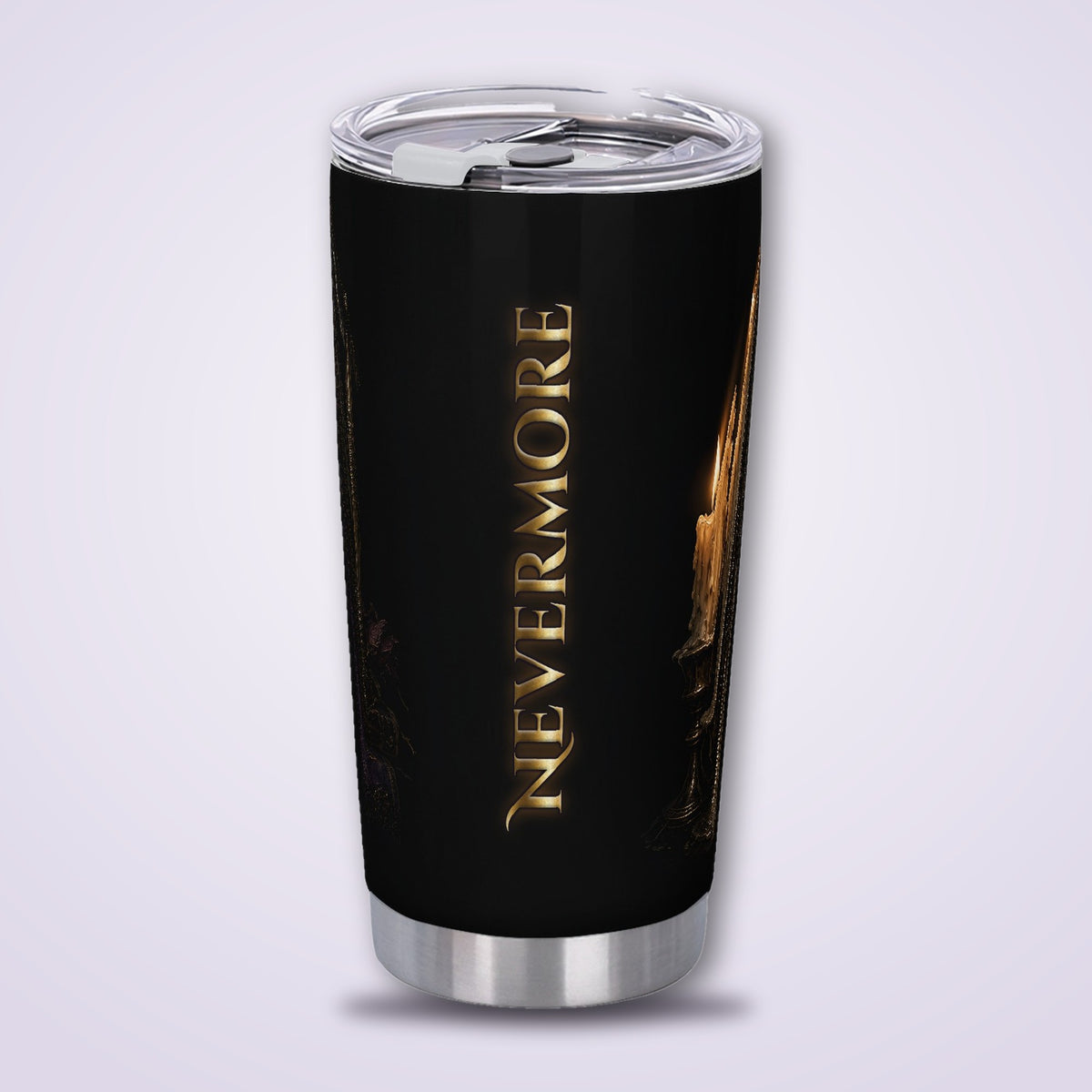 Nevermore Raven 20oz Tumbler, Gothic Poe Raven Skull and Hourglass Insulated Cup with Lid, Dark Academia Travel Mug, Goth Gift