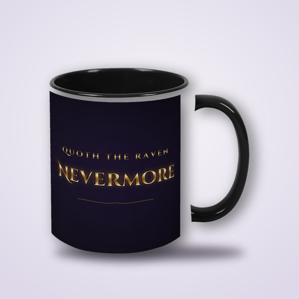 Nevermore Raven Mug, Gothic Poe Raven Skull and Candles Coffee Cup, Quoth the Raven Black Two-Tone Mug, Dark Academia Goth Gift